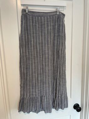 Chambray Maxi Skirt with Ruffle Hem